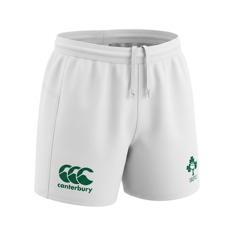 Canterbury IRFU Ireland Rugby Shorts White Green Size 32 Embroidered Logo Mens